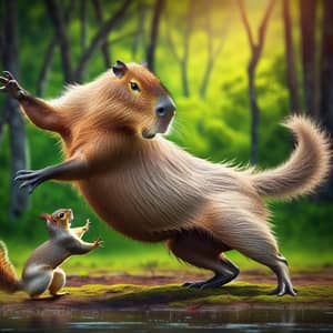 Capybara and Squirrel Playful Interaction | Wildlife Scene