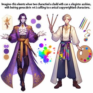 Fantasy Characters in Royal Purple and Rainbow Splatters Gaming Together