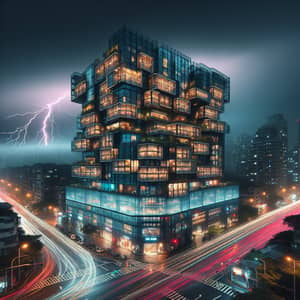 Stunning Night Scene: Building and Highway Lightning