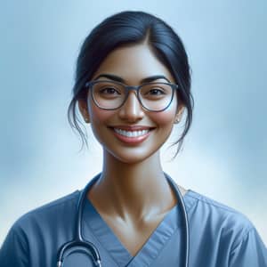 Realistic Smiling Doctor on Blue Background