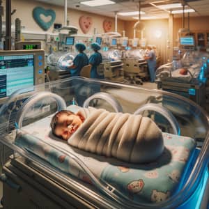 Calm and Soothing Neonatal Intensive Care Unit with Sleeping Baby