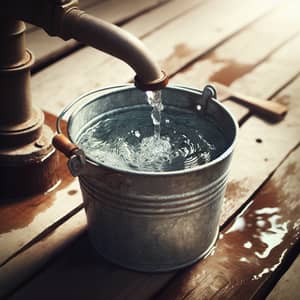 Bucket About to Overflow with Water Flowing In