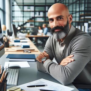 Bald Middle-Eastern Man Working in Modern Office