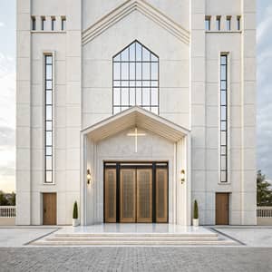 Minimalist Church Facade with Two Main Doors