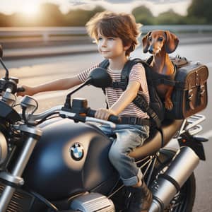 Boy with Dachshund on BMW R1200GS Motorcycle