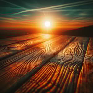 Rustic Wooden Table Bathed in Warm Setting Sun Glow