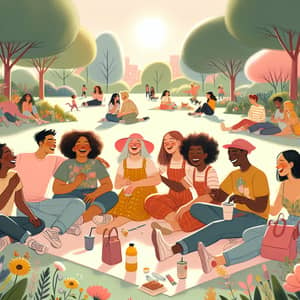 Heartwarming Scene of Diverse Friends Laughing in Park