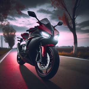 Red and Black Sports Motorcycle on Asphalt Road | Autumn Scene