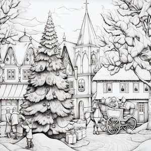 Coloring Page: Christmas Village Scene