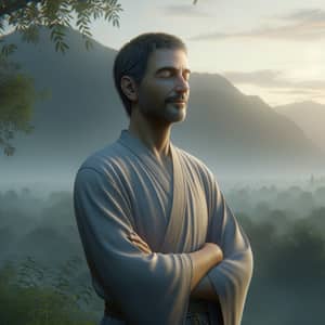 Tranquil Stoic Figure in Serene Landscape