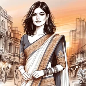 South Asian Woman in Traditional Saree at Sunset | Hopeful Spirit