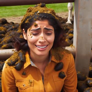 Embarrassing mishap: Hispanic woman falls into horse manure