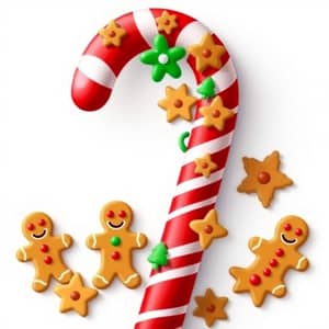 Festive Candy Cane with Gingerbread Men & Cookies