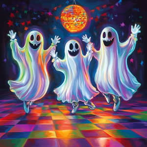 Halloween Ghost Dance Party: Vibrant Caricatures