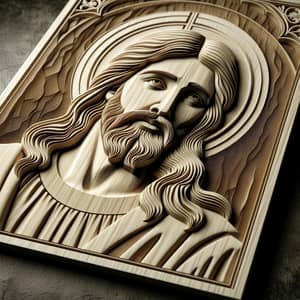 3D Engraved Wooden Portrait of Jesus Christ