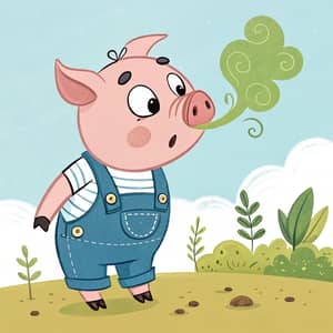 Funny Cartoon Pig Smelling Bad Green Whiff