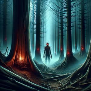 Mysterious Figure in Foggy Forest - Dark Atmosphere