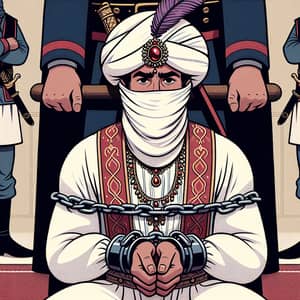 Middle Eastern Prince Aladdin in Turban Bound and Gagged by Palace Guards