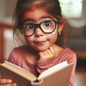 Curious 5-Year-Old Girl with Glasses and a Book