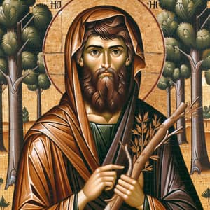 Young Bearded Prophet Veiled in Forest | Byzantine Style Art