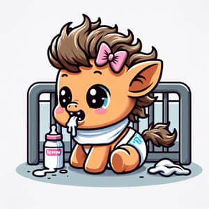 Adorable Baby Pony in Branded Diapers Sleeping in Crib