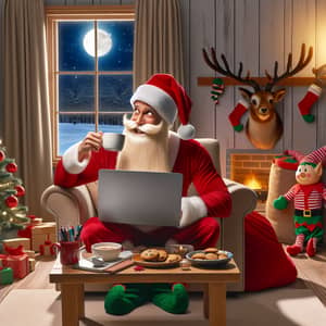 Santa Claus Working Remotely - Modern Holiday Scene