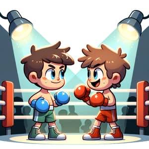 Mischievous Boy and Impish Character Boxing