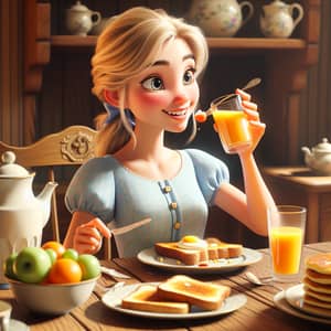 Charming 16-Year-Old Caucasian Girl Enjoys Breakfast Disney-Pixar Style