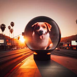 Dog Image Adorned Sphere on Sunset Blvd