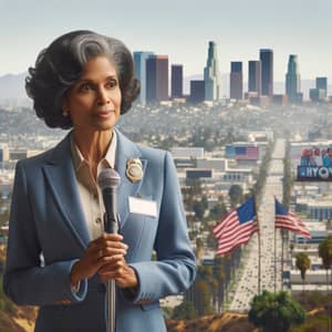 African-American Female Politician Addressing Crowd in Los Angeles