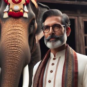 Majestic Elephant and South Asian Man in Traditional Attire