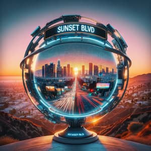 Futuristic Sphere with LED Billboards in West Hollywood Sunset