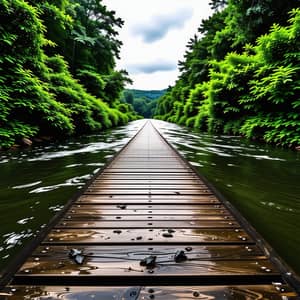 Tranquil River Crossing Surrounded by Dense Foliage