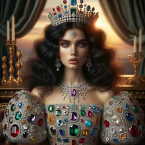 Regal Gemstone Dress and Platinum Tiara – Opulent Wealth Galore