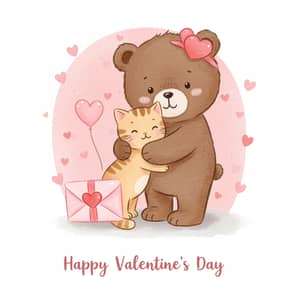 Adorable Bear and Cat Valentine's Clipart