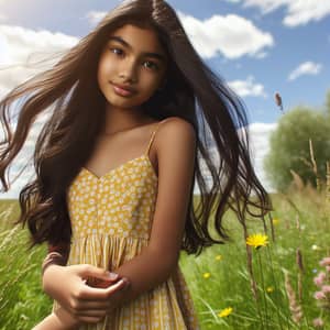 Young South Asian Girl in Spring Meadow | Colorful Nature Scene