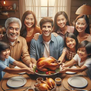 Joyful Filipino Family Enjoys Roasted Chicken Together