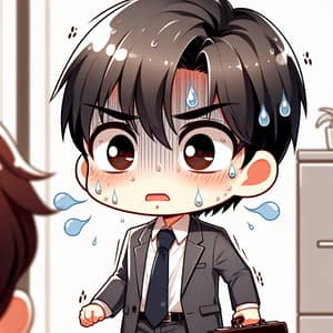 Chibi Anime Illustration of Agonized South Asian Salaryman