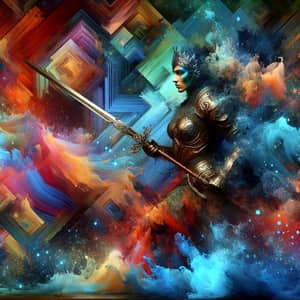 Intense Battle-Hardened Warrior in Abstract Landscape