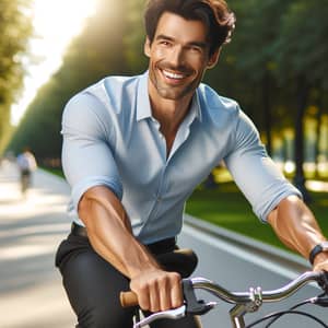 Obama Joyfully Riding a Bicycle in the Park