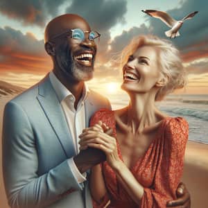 Joyful Married Couple on Beach at Sunset