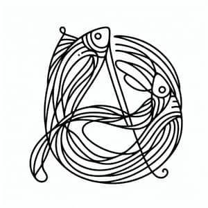 Unique Art: Fish Shaped 'A' Line Drawing