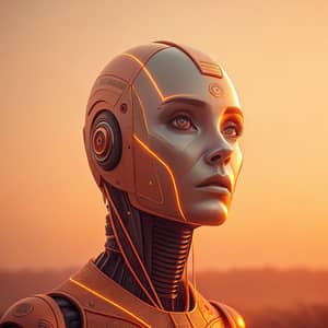 Futuristic AI Robot Face in Orange Aesthetic