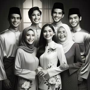 Elegant Black and White Baju Raya Family Celebration