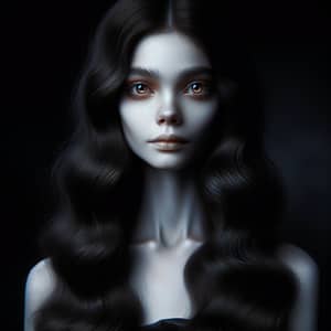 Pale Young Lady with Moonlit Glow - Dark Hair & Amber Eyes