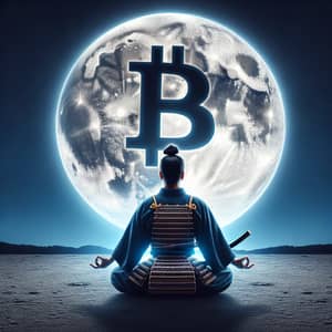 Samurai Meditating Under a Bitcoin Moon