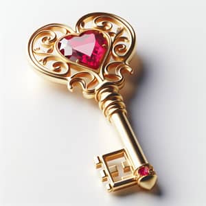 Elegant Golden Skeleton Key with Ruby Detail