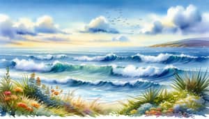 Ocean Waves Watercolor Artwork