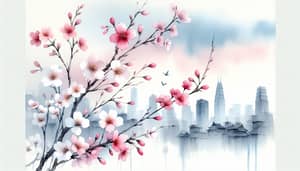 Japanese Cherry Blossom Watercolor Art