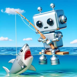 Cartoonish Robot Fishing at Ocean | Fun Surprise